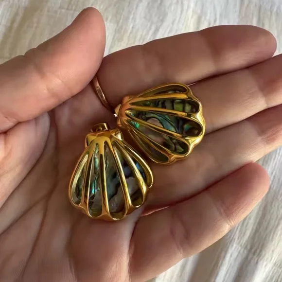 Ocean Shell Colored Earrings 18K Gold Color Plated Stainless Steel - Picture 5 of 12